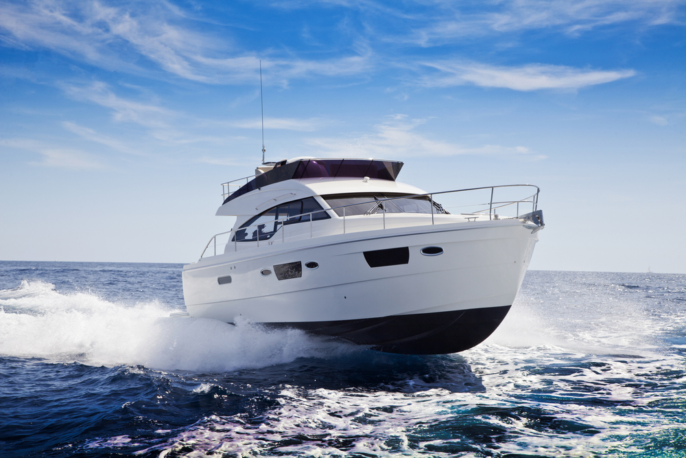 fast motor marine yacht in navigation, sea view